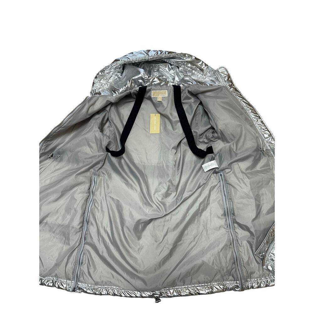Michael Kors Silver Metallic Quilted Hooded Coat Jacket Small NWT Ciré Puffer - Picture 5 of 15
